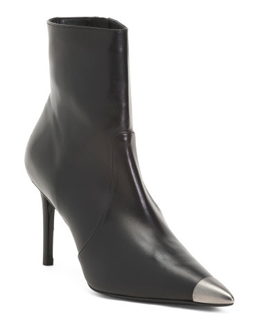 Made In Spain Leather Stretch Cap Toe Zip Booties | TJ Maxx