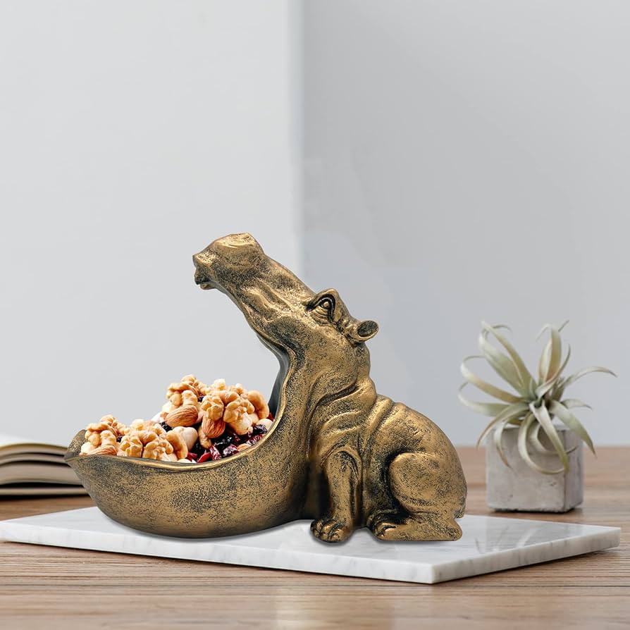 Hippo Statue, Hippopotamus Figurine Home Sculpture with Resin, Hippo Candy Jar, Candy Dish Bowl f... | Amazon (US)