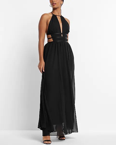 Strappy Halter Cutout Plunge Maxi Sheath Dress | Express