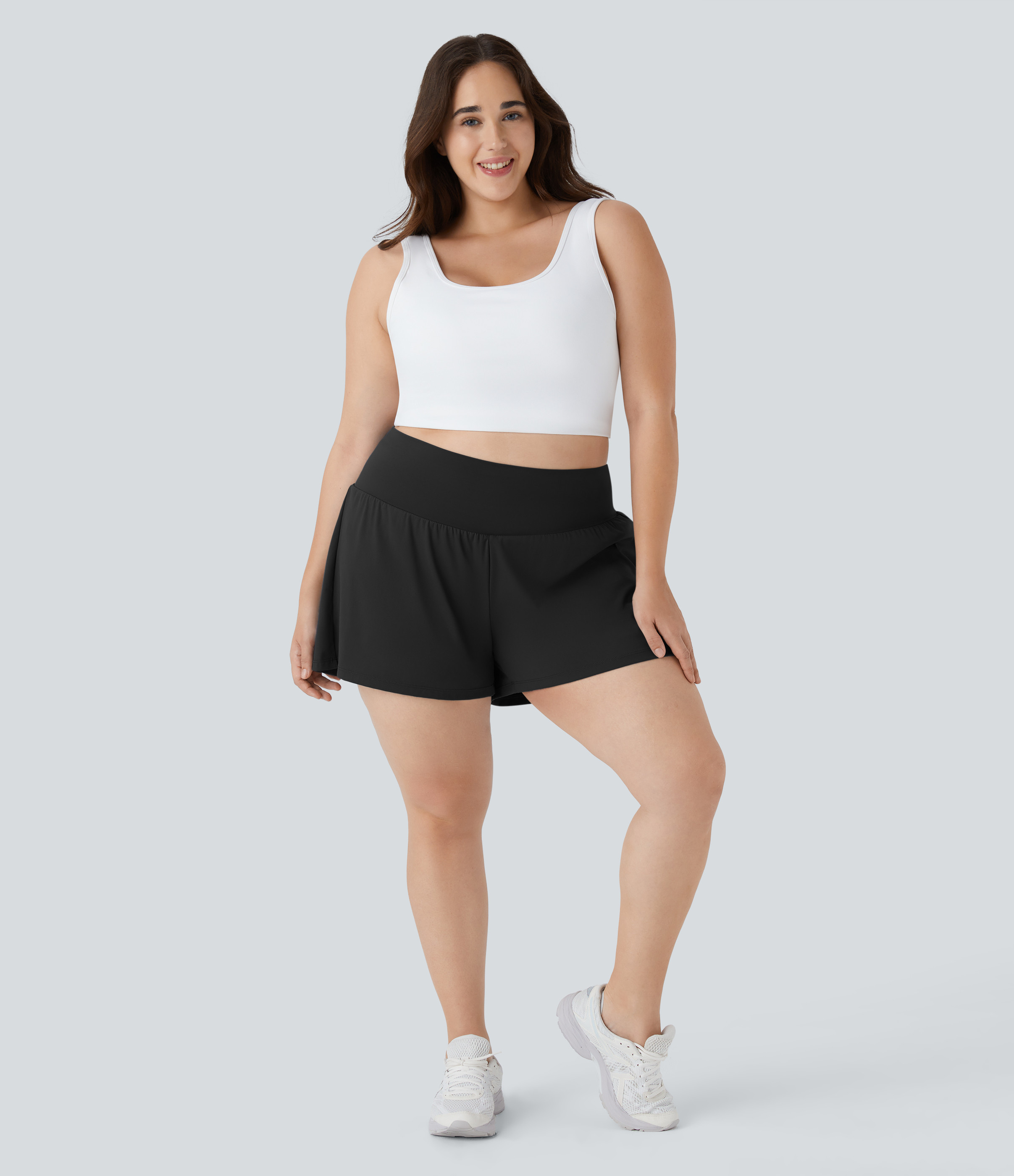 Halara Super High Waisted Pocket & Pocket 2-in-1 Yoga Plus Size Shorts 4''-Longer Length Gym Short - Black - 2X(Long) booty shorts | HALARA