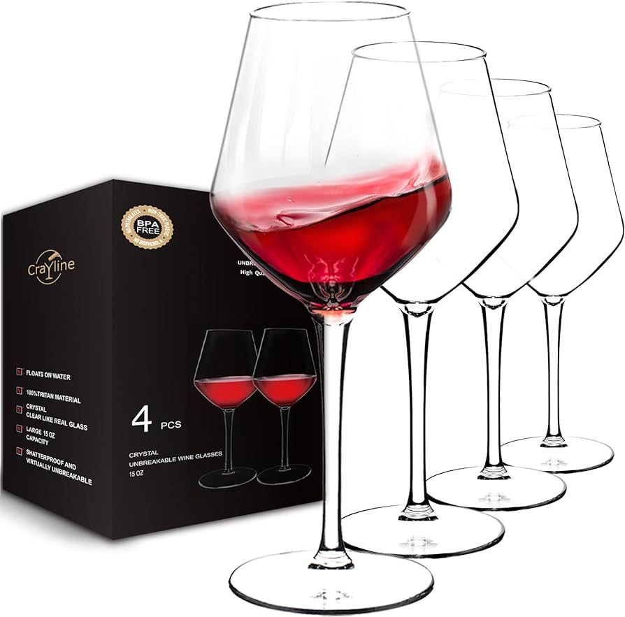 Plastic Wine Glasses Set of 4(15oz) |Unbreakable Wine Glasses with Stem|100% Tritan & BPA Free |D... | Amazon (US)