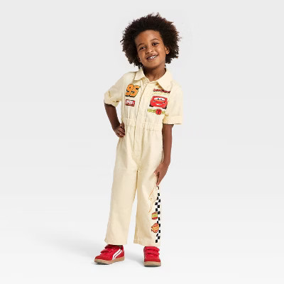 Toddler Boys' Disney Cars Lightning McQueen Mechanic Jumpsuit - Khaki 3T | Target