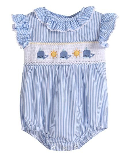 Blue Stripe Whale Smocked Romper - Infant & Toddler | Zulily