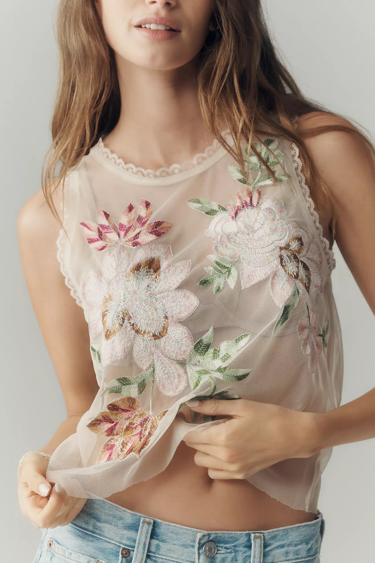 By Anthropologie Sheer Mesh Floral Top | Anthropologie (US)