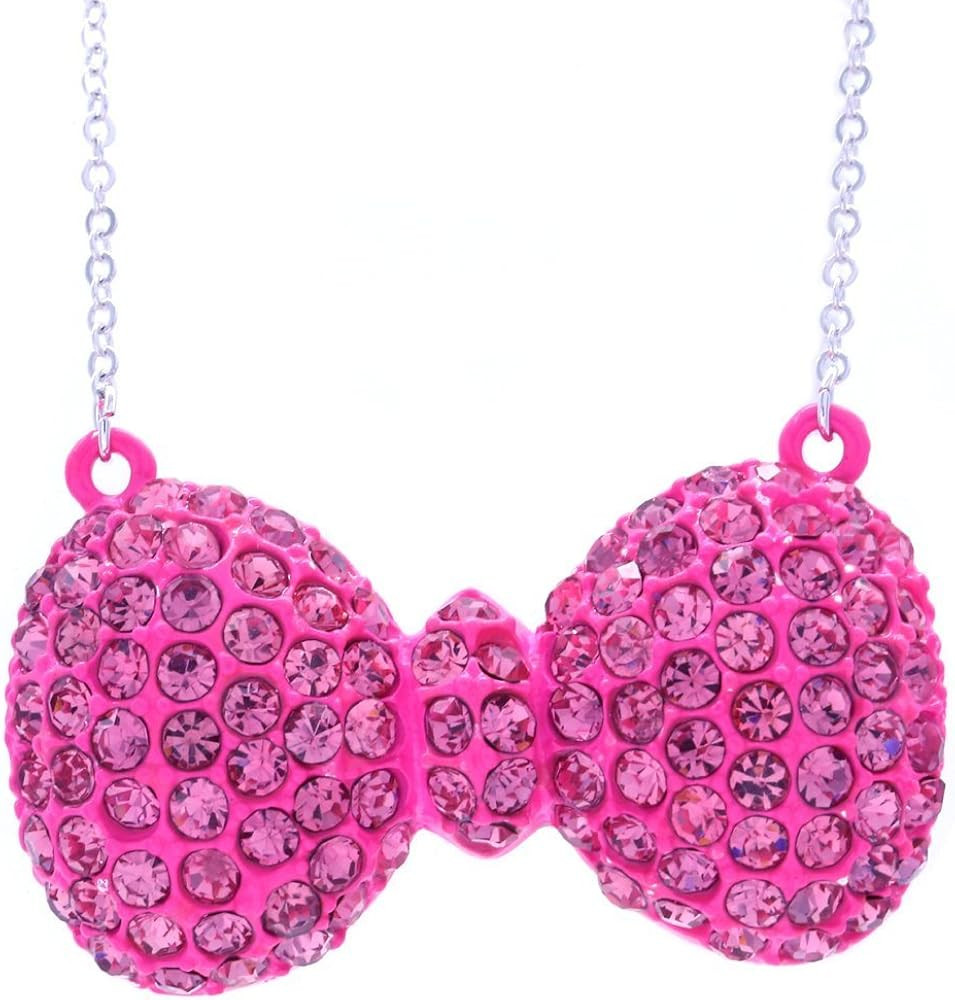 Hot Pink Ribbon Bow Tie Pendant Necklace Costume Valentine's Day Fashion Jewelry | Amazon (US)