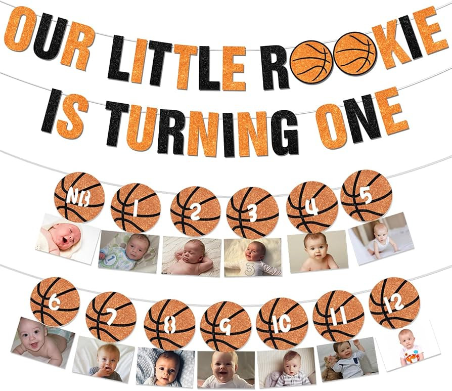 Basketball 1st Birthday Decorations Our Little Rookie is Turning One banner Basketball Theme phot... | Amazon (US)