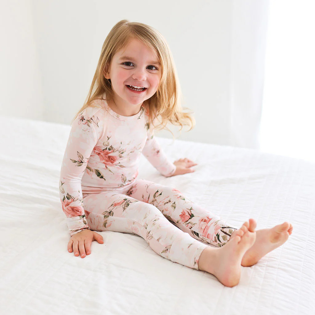 Floral Pink Toddler Girl Pajamas | Vintage Pink Rose | Posh Peanut