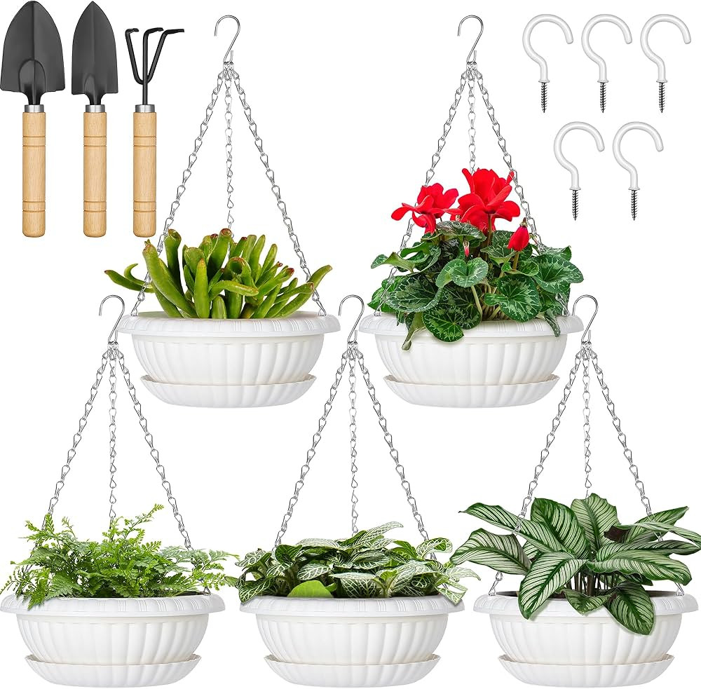 Hanging Planters, 5 Pcs 11" Hanging Pots, White Hanging Flower Pots, Hanging Plant Pots Baskets f... | Amazon (US)