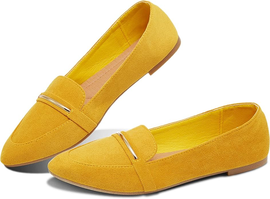 Obtaom Women's Pointy Toe Loafer Flat Comfortable Faux Suede Work Shoes,Cute Penny Loafer Slip On... | Amazon (US)