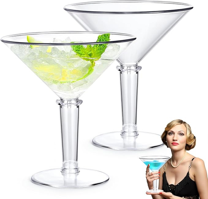 Unbreakable Giant Martini Glasses set of 2, 48 oz Plastic Cocktail Glasses, Jumbo, Reusable, BPA ... | Amazon (US)
