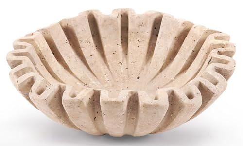 SPESHSTONES Marble Ruffle Bowl Handmade 8 Inch Travertine Fruit Bowl for Kitchen Table Centerpiece, Decorative Scallop Bowl for Entryway & Coffee Table, Modern Marble Bowl for Home Décor | Amazon (US)