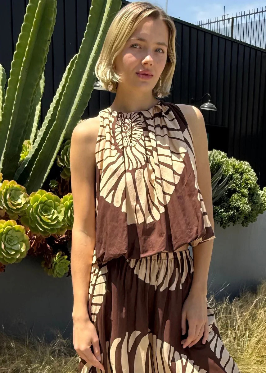 Briana Brown and Cream Seashell Print Crop Top | Benaar La