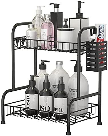 Bathroom Counter Organizer Rack With Toiletries Basket,Two Tier Stainless Steel Toothpaste Holder,Ba | Amazon (US)