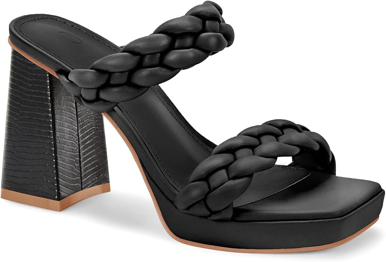 Coutgo Womens Platform Heels Chunky Heel Braided Heeled Sandals Slip on High Mules Party Summer D... | Amazon (US)