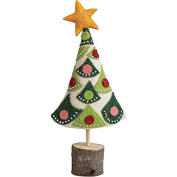 Creative Co-Op 7" L x 2-1/2"W x 18" H Handmade Wool Felt Tree w/Star, Applique, Embroidery & Wood... | Amazon (US)