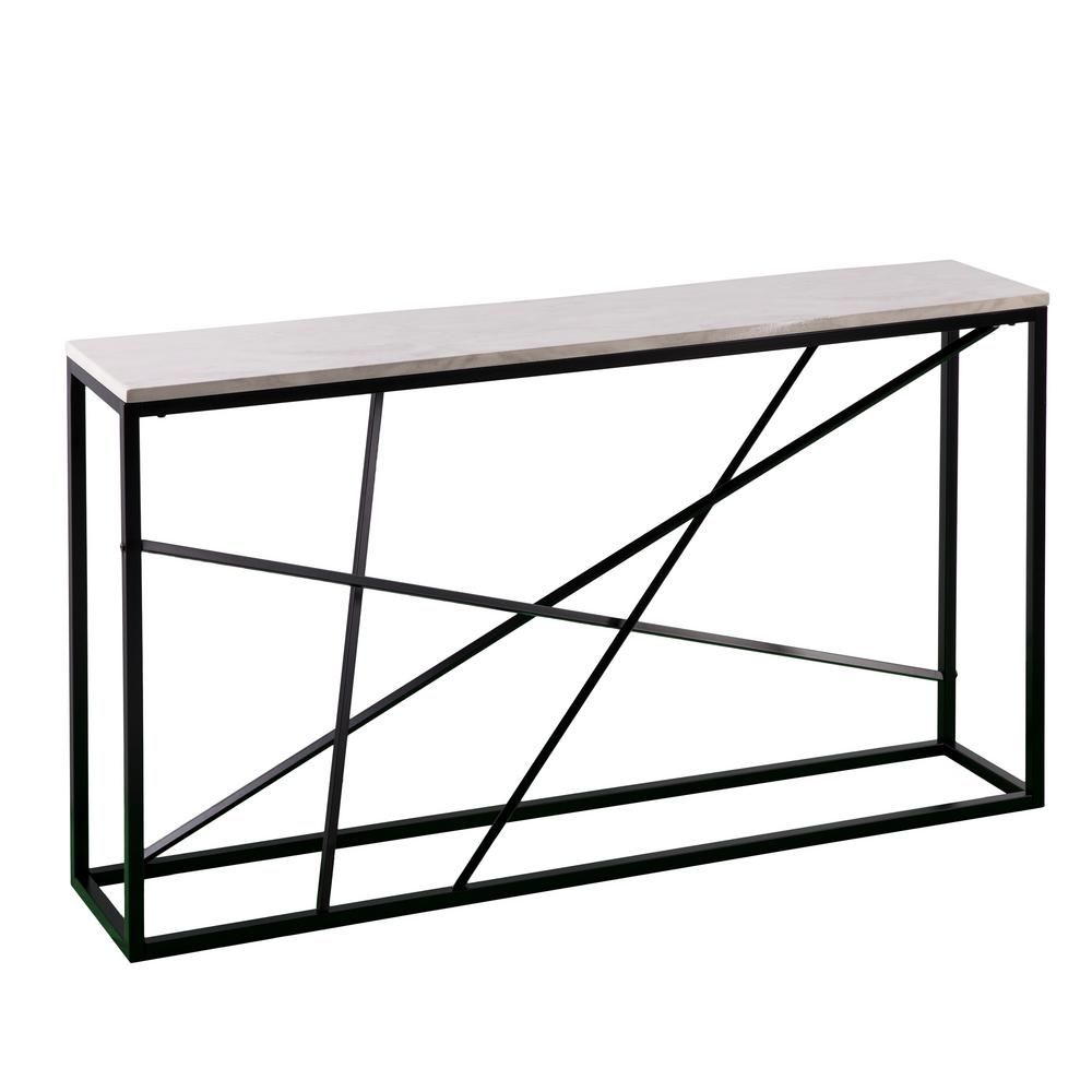 Southern Enterprises Tesino Matte Black Faux Marble Skinny Console Table-HD675114 - The Home Depo... | The Home Depot
