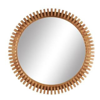 Handmade Round Framed Brown Wall Mirror with Spiral Edges 32 in. H x 32 in. W | The Home Depot