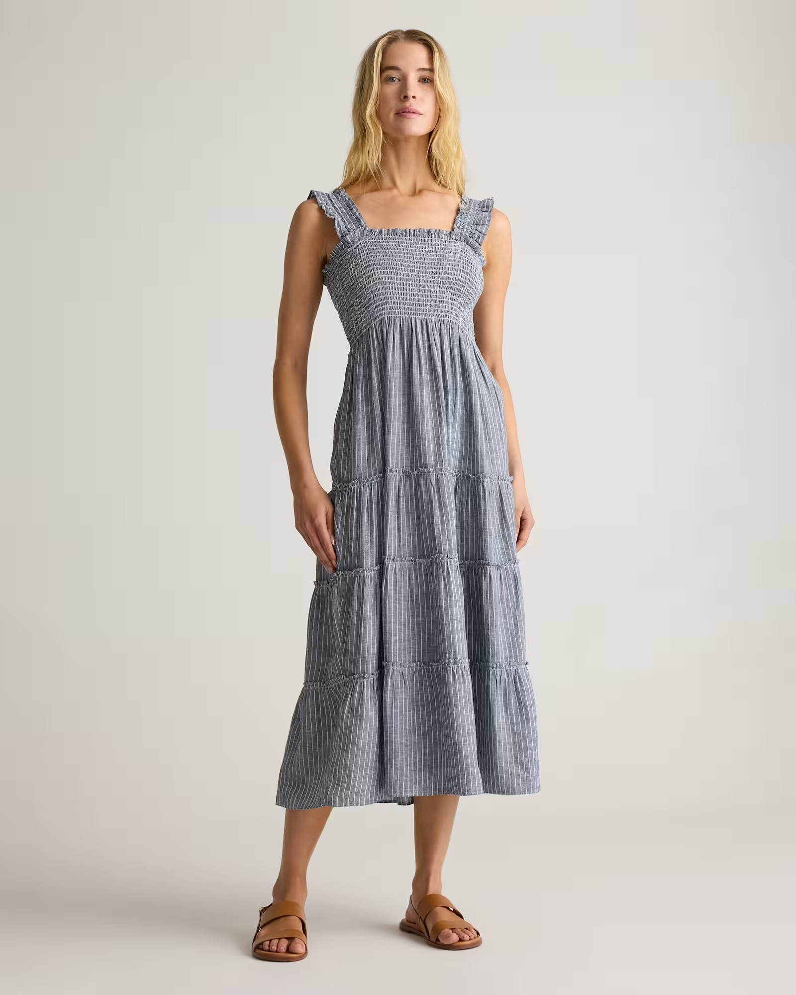 100% European Linen Smocked Midi Dress | Quince