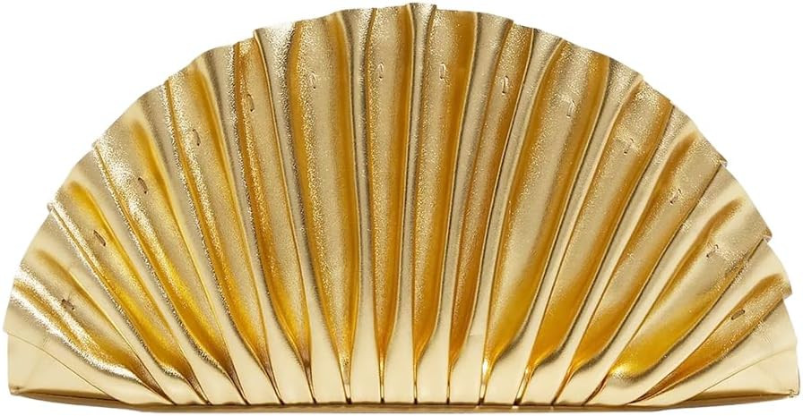 Ruched Metallic Leather Clutch for Women Trendy Shell Purse Fan Shaped PU Leather Evening Bag for... | Amazon (US)