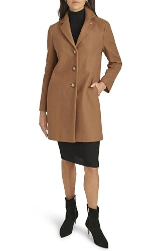 Calvin Klein Women's Classic Faux Wool Overcoat – Long Button Front Winter Jacket, Dark Camel, S | Amazon (US)