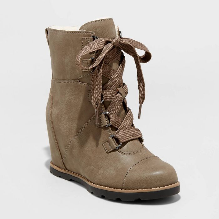 Women's Katherine Faux Leather Lace-Up Wedge Boots - Universal Thread™ | Target