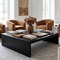 LITTLE TREE 39.4" Square Fluted Coffee Table, Mid-Century Modern Black Center Table for Living Ro... | Amazon (US)