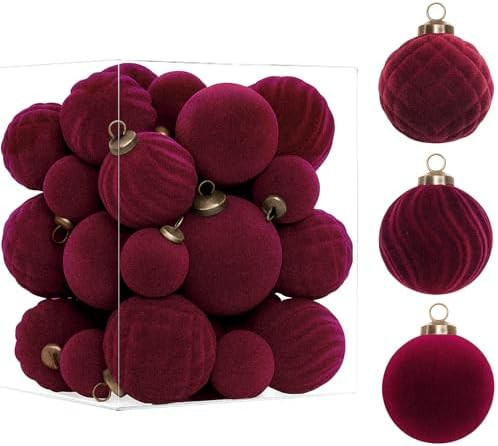 XmasExp 36PCS Velvet Christmas Ornaments Set Mixed Flocked Balls Ornaments Shatterproof Christmas... | Amazon (US)
