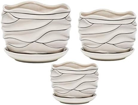 Mehome White Ceramic Flower Pot Garden Plant Pot Succulent Cactus (White Stripe Wave) | Amazon (US)