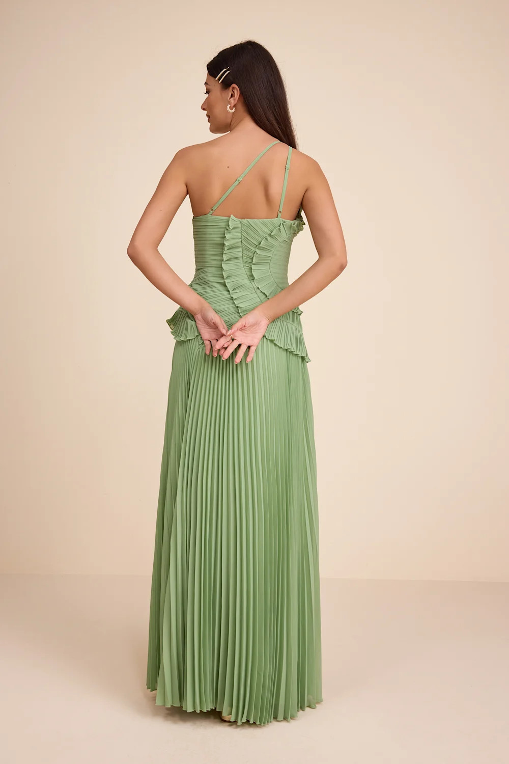 Magdalene Light Green Pleated Asymmetrical Maxi Dress | Lulus