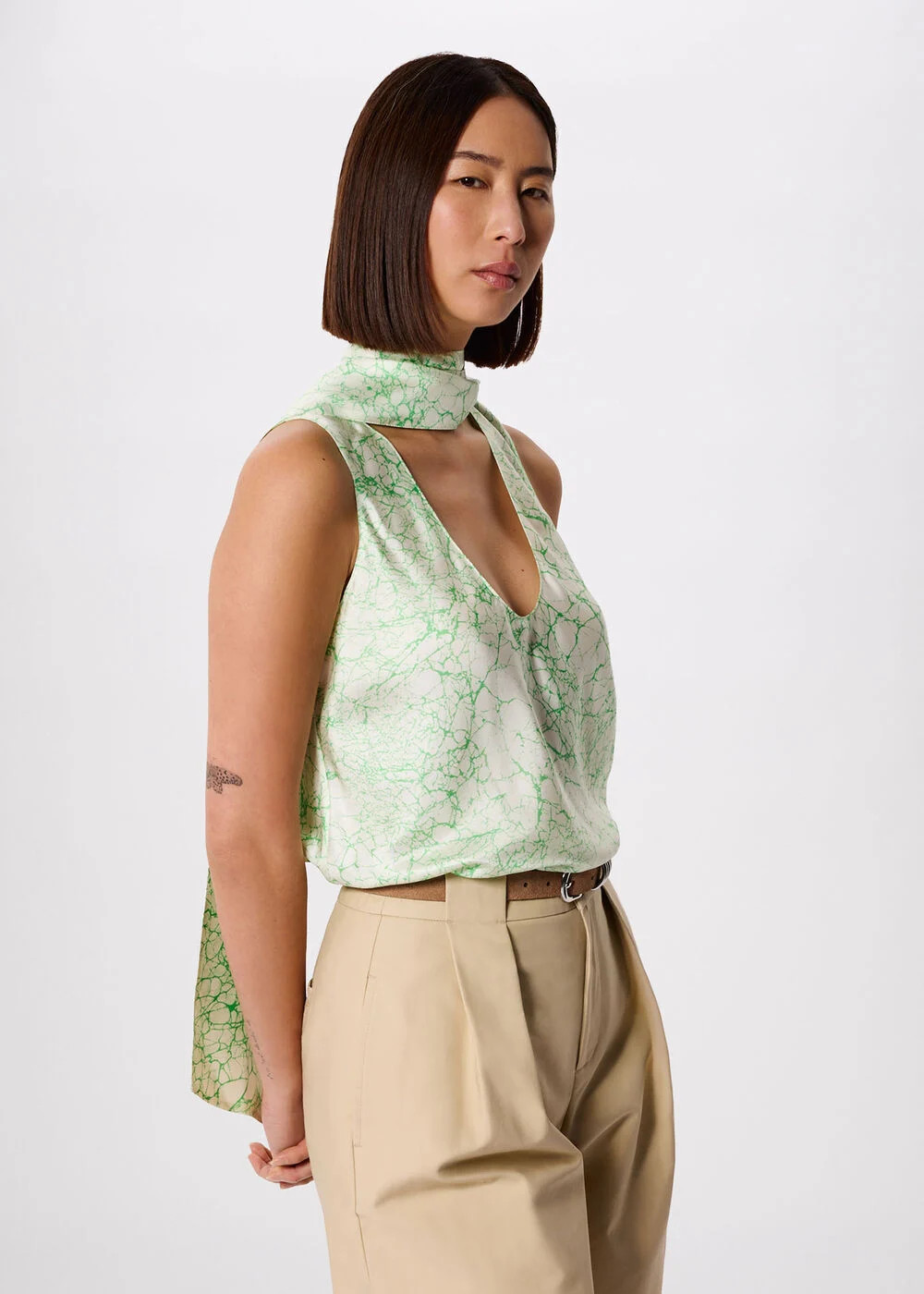 Green/Multi Printed Silk Scarf Vest Top | WHISTLES | Whistles UK | | Whistles