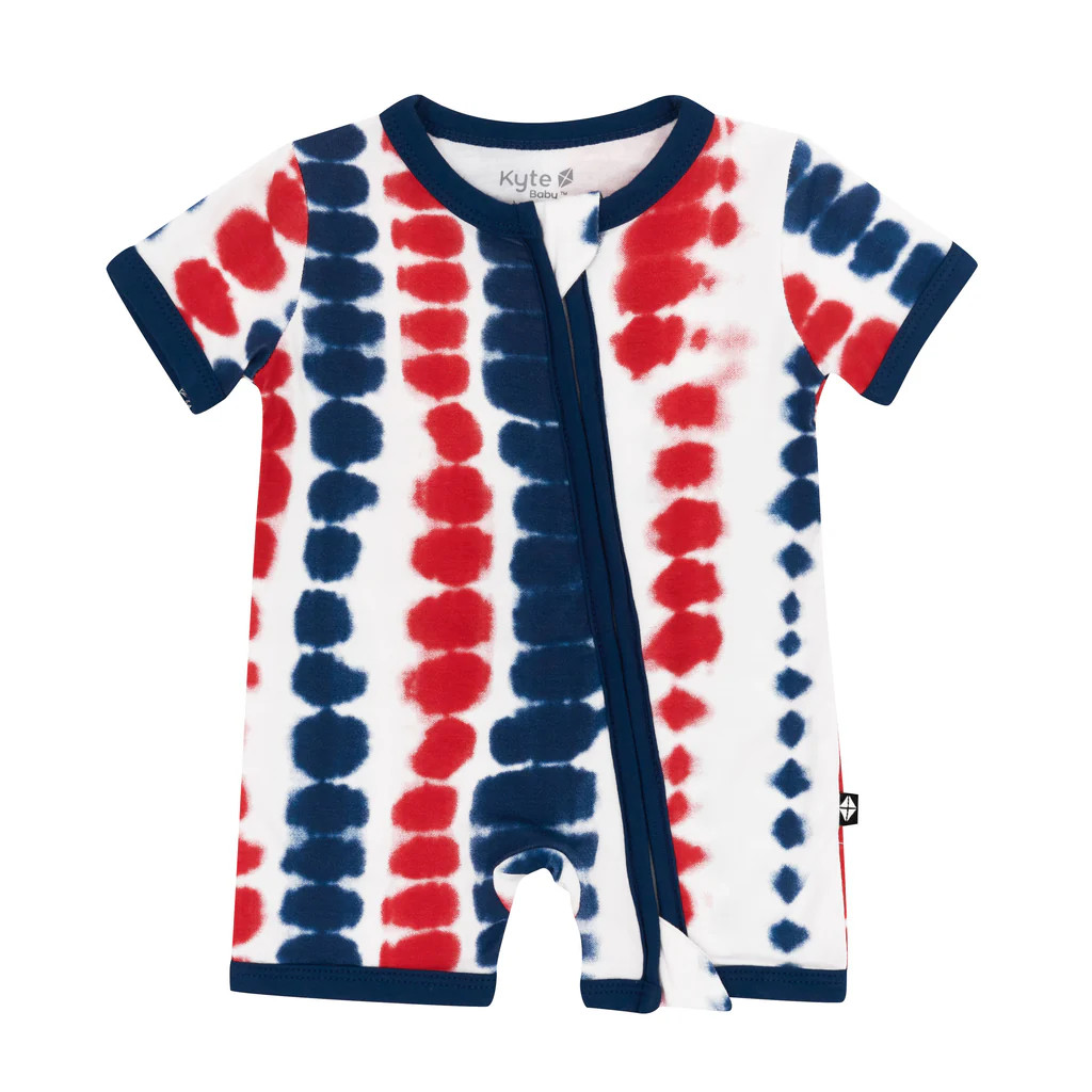 Zippered Shortall Romper in Liberty Rip Tide | Kyte BABY