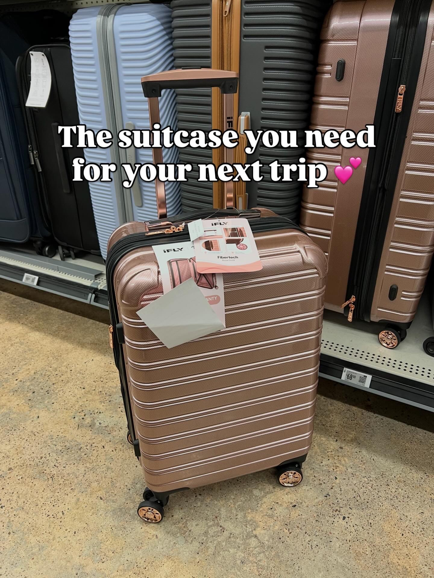 $69 iFLY Fibertech 20" Hardside Carry-on Suitcase – Expandable Spinner Luggage for Travel, Rose Gold. More colors and sizes. Nearly a perfect five star rating with 81k reviews!! #travel