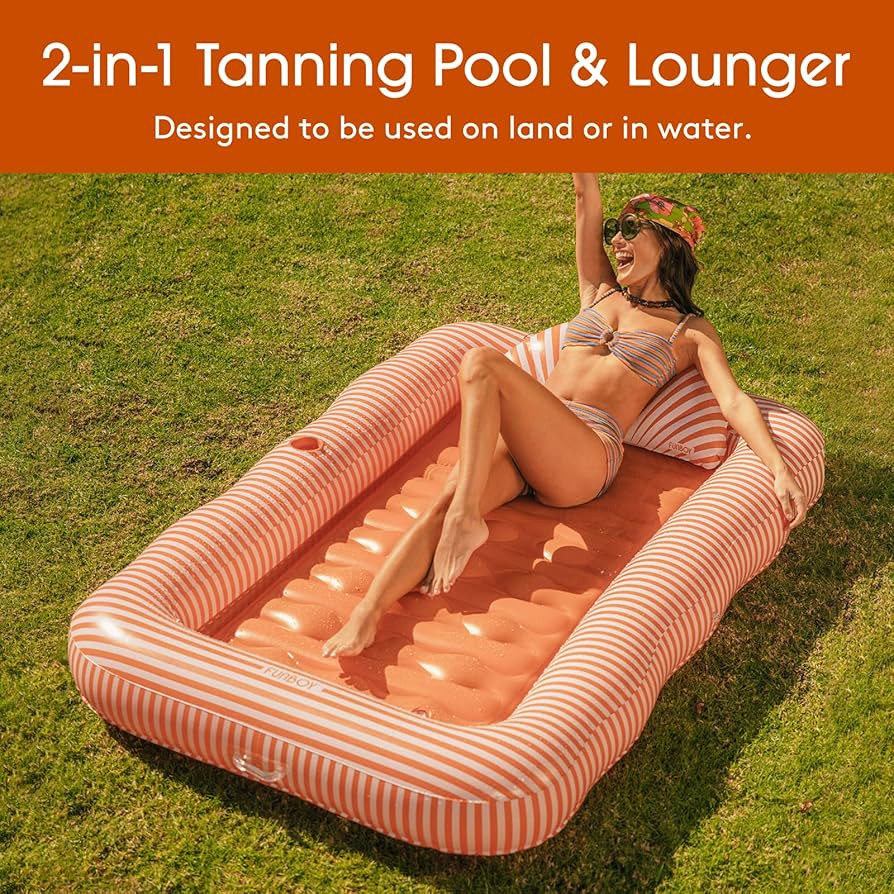 FUNBOY Tanning Pool Lounger Float Orange Stripe, XL 72" x 48" with Pillow and Large Cup Holder | Amazon (US)
