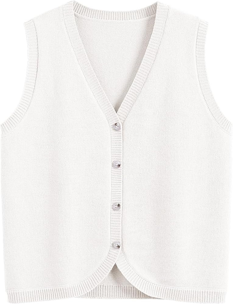 LILLUSORY Vest Tops for Women Sleeveless Knit Sweater Vests Button Down V Neck Casual Clothes Tre... | Amazon (US)
