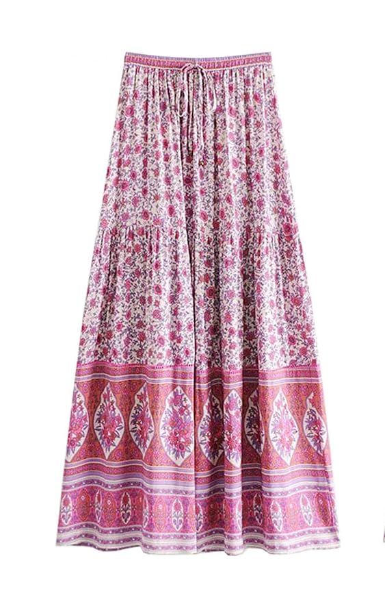 R.Vivimos Womens Summer Cotton Vintage Floral Print Boho Casual Long Skirt | Amazon (US)