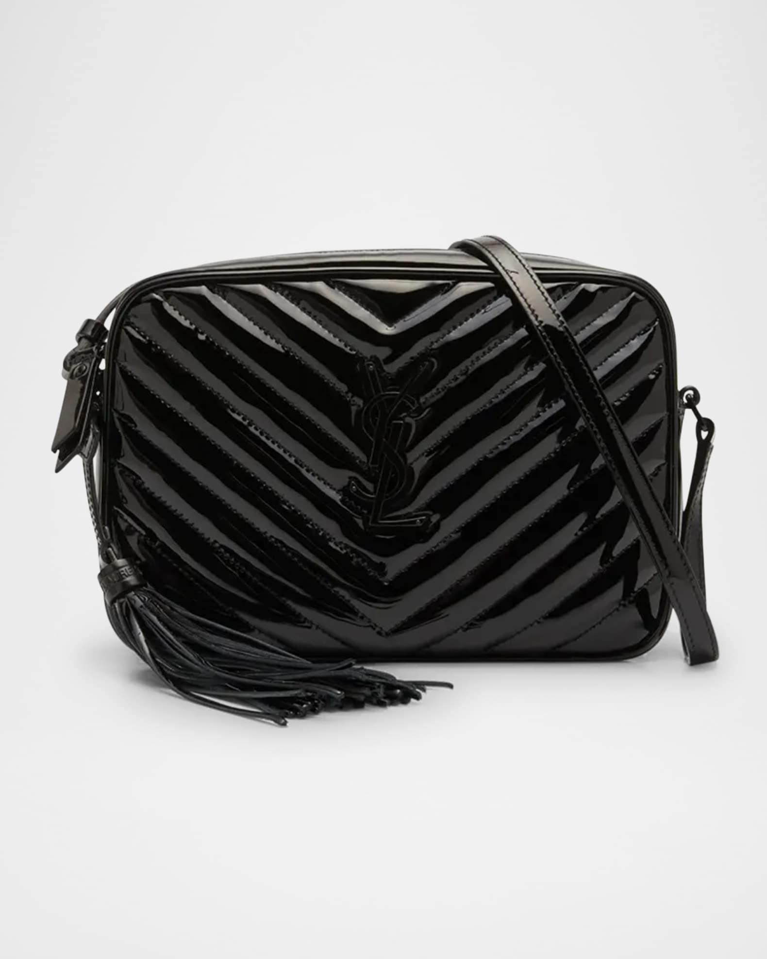 Saint Laurent Lou Medium YSL Camera Bag with Pocket and Tassel in Quilted Patent Leather | Neiman Marcus
