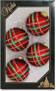 Krebs Glas Lauscha GmbH Red Velvet 7cm Balls with Diagonal Plaid (4) | Amazon (US)