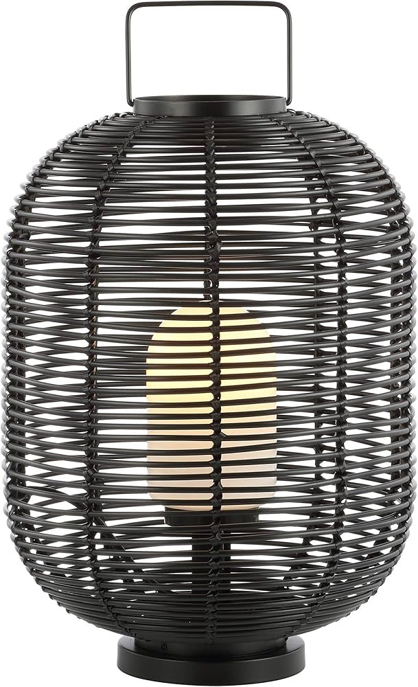 JONATHAN Y 26.7" Black Outdoor Woven Oval Asian LED Lantern, Modern Bohemian Wicker Table Lamp fo... | Amazon (US)