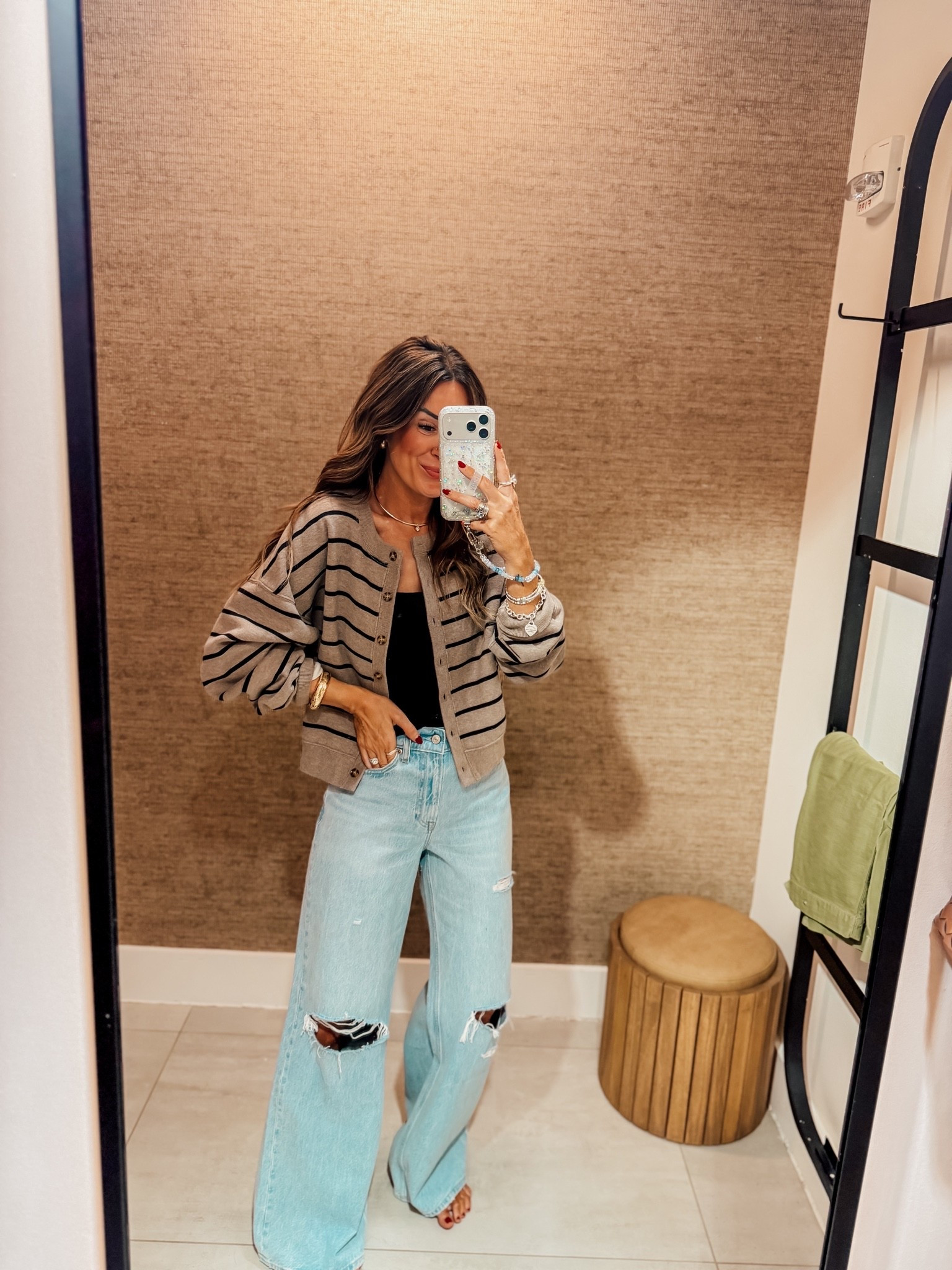 Wearing a 25R in the jeans, I usually wear a 24 but sized up one for a looser fit. I did an XS in the cami tank and an XS in this cozy striped cardigan! I’m 5”6 for reference.

#LTKgrwm #LTKootd #LTKdayinmylife
