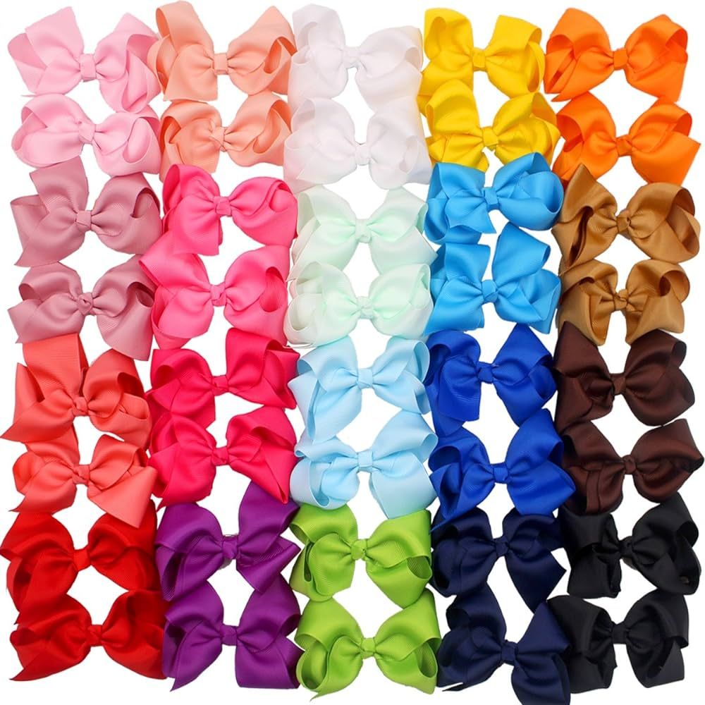 CÉLLOT 40 Pieces 4.5 Inch Hair Bows for Girls Clips Grosgrain Ribbon Boutique Hair Bow Alligator... | Amazon (US)