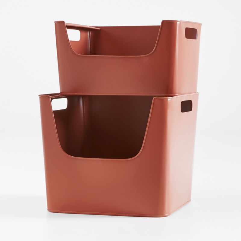 Small Washed Red Metal Stacking Toy Storage Bin + Reviews | Crate & Kids | Crate & Barrel