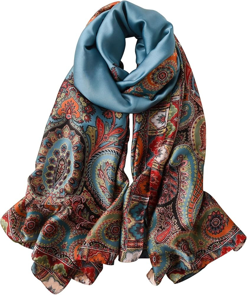 NUWEERIR Womens 100% Large Mulberry Silk Scarf Long Satin Scarf Fashion Lightweight Wraps | Amazon (US)