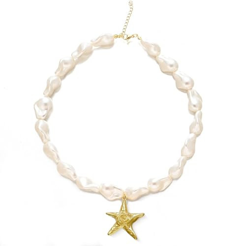IQIC Starfish Necklace for Women Dainty Swirl Summer Beach Ocean Pendant Necklace Stainless Steel Aesthetic Starfish Charm Necklace Trendy Vacation Star Jewelry (pearl starfish) | Amazon (US)