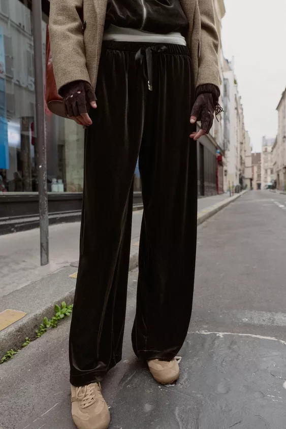 WIDE LEG VELVET PANTS | Zara Canada