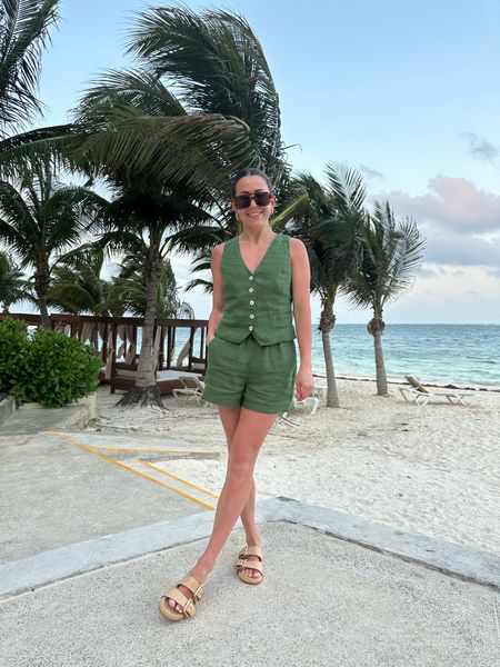 nothing like a cute linen set for vacation! I love wearing sets because you look put together with minimal effort. These sandals also go with everything 💚🫶🏼🐚

#LTKtravel #LTKstyletip #LTKSeasonal