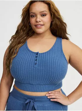 Super Soft Plush Waffle Henley Crop Lounge Tank | Torrid (US & Canada)