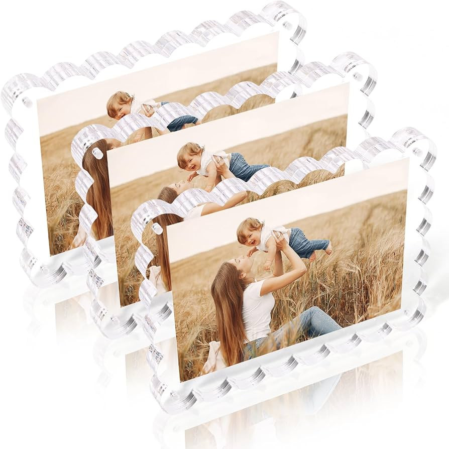 3 Pack Magnetic Acrylic Picture Frames 5\u00d77 Inch - Scalloped Photo Frame with 10+10mm Thick B... | Amazon (US)