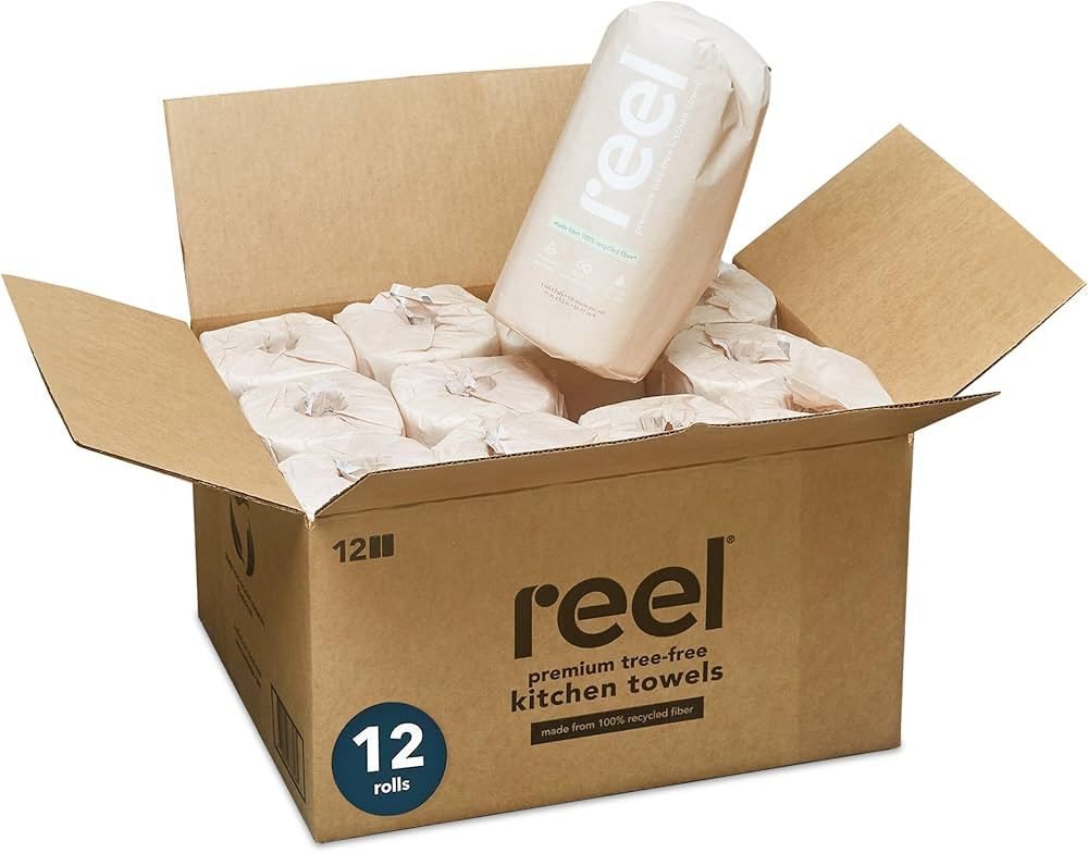 Reel Premium Recycled Paper Towels- 12 Rolls, 2-Ply Made From Tree-Free, 100% Recycled Paper - Ec... | Amazon (US)