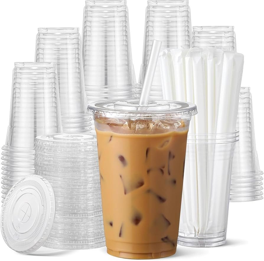 Amazon.com: AOZITA 100 Pack - 16 oz Clear Plastic Cups with Lids and Straws, Food Safe Disposable... | Amazon (US)