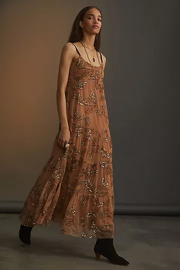 Maeve Sequined Tulle Midi Dress | Anthropologie (US)
